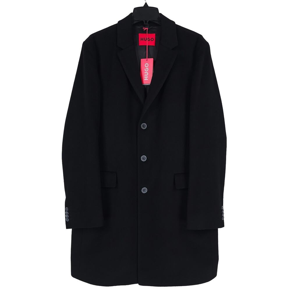 Hugo Boss Mens Migor Slim Fit Overcoat 42R Black Solid Cashmere NWT